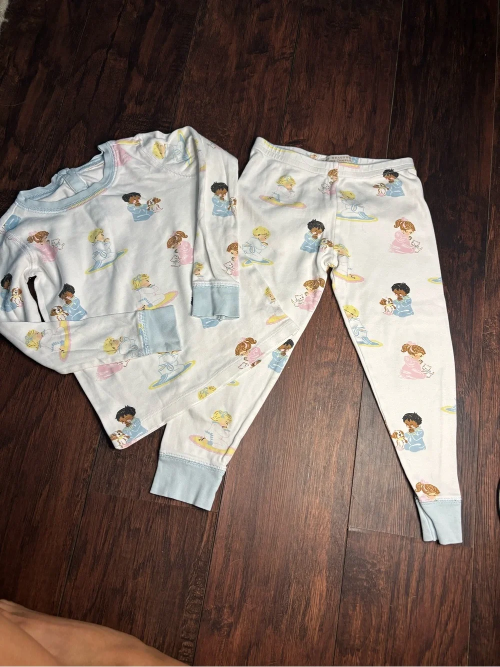 Kids White Pajama Set with Pastel Character Print